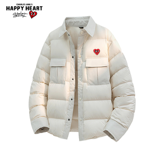 查尔斯桃心美式轻薄90羽绒服男女冬季保暖翻领休闲情侣外套新款潮