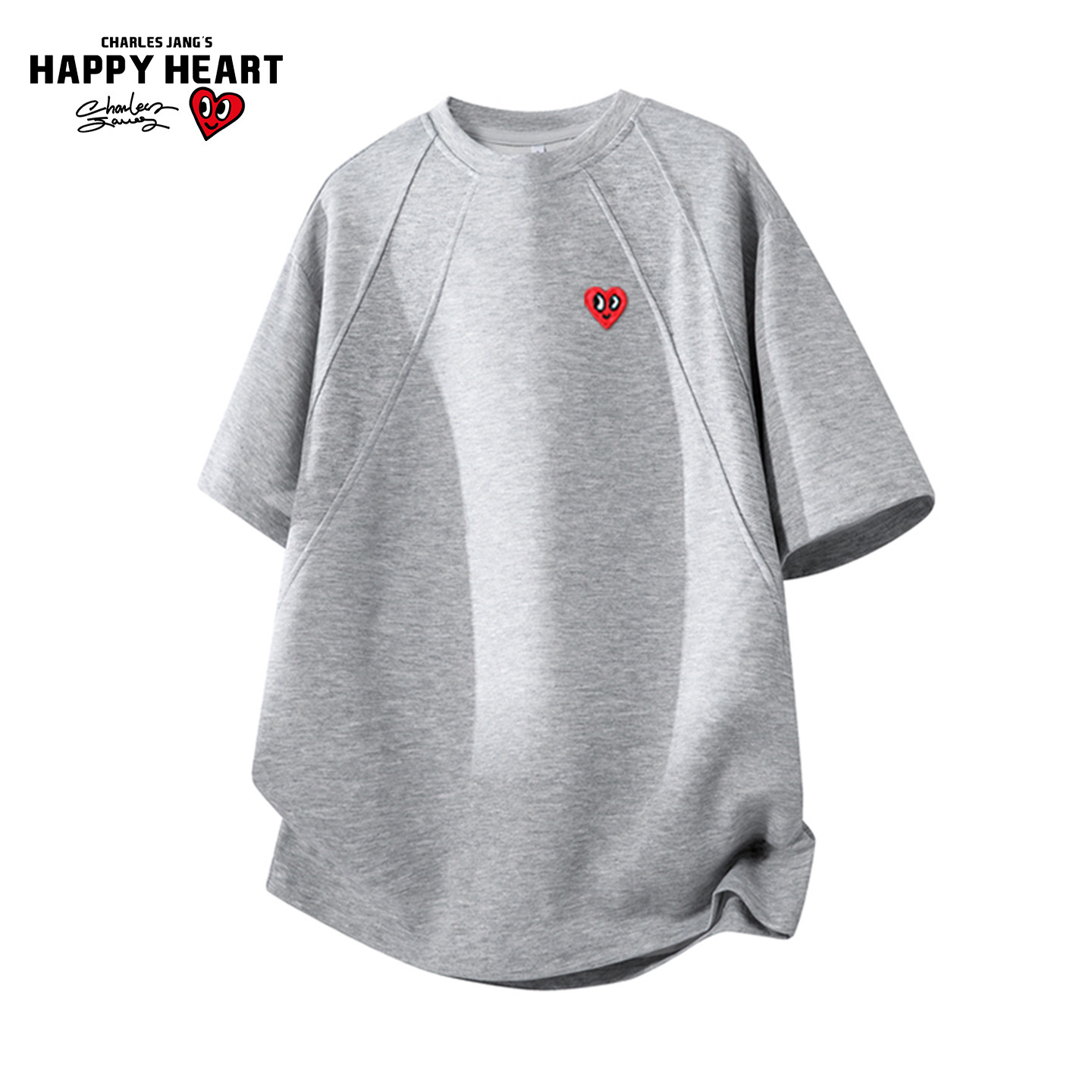 查尔斯桃心新款圆领短袖T恤男夏季爱心刺绣解构纯色百搭情侣上衣