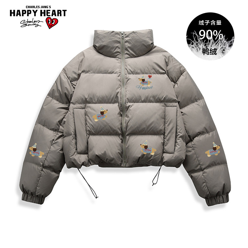 查尔斯桃心腊肠狗印花短款90羽绒服男女冬季新款百搭保暖加厚外套
