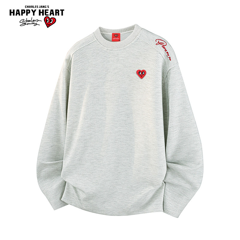 查尔斯桃心圆领宽松长袖T恤男女春秋季新款百搭休闲情侣打底衫潮