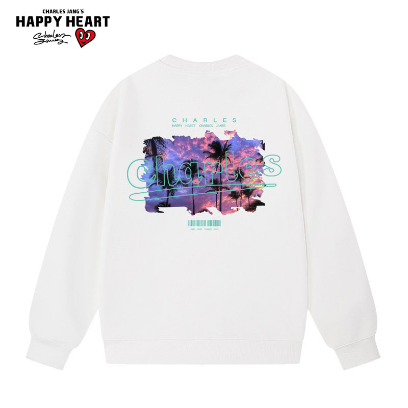 查尔斯桃心 夕阳色块印花2025年春季圆领卫衣男套头个性潮牌内搭,男装,卫衣,淘宝优惠券,粉丝福利购,淘宝优惠卷
