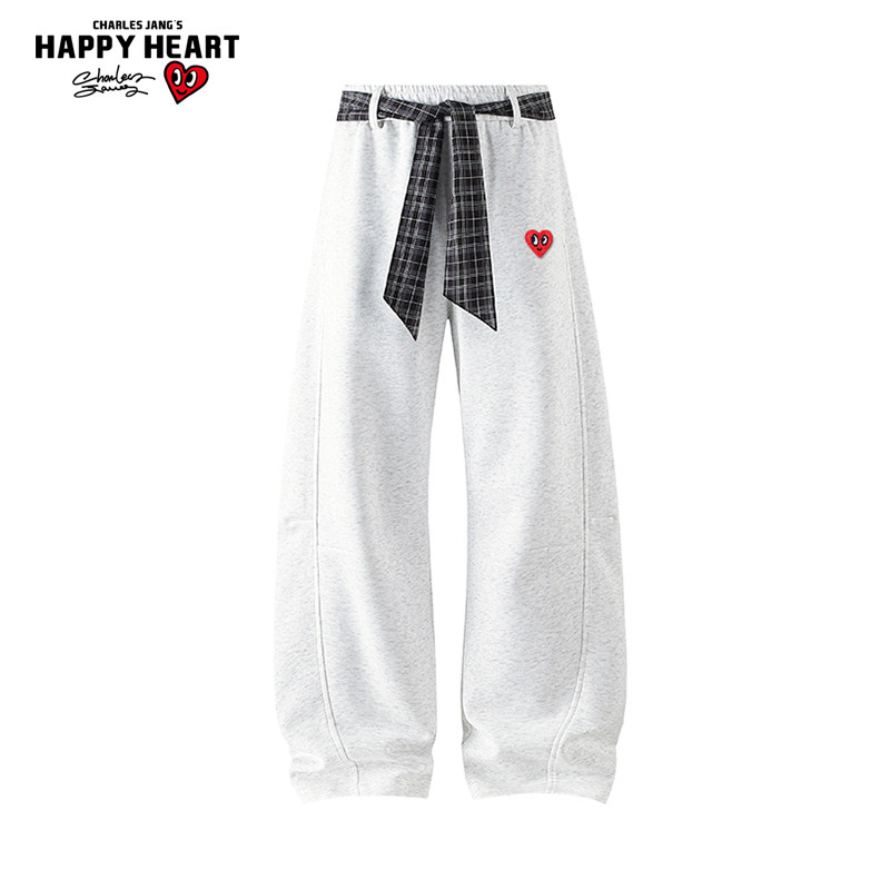 查尔斯桃心美式慵懒腰带卫裤男女春秋季新款百搭直筒情侣弯刀裤子