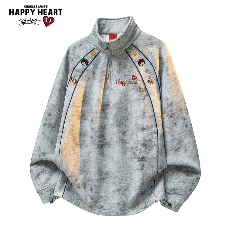 查尔斯桃心美式解构拼接扎染半拉链立领卫衣男春上新休闲情侣上衣,男装,卫衣,淘宝优惠券,粉丝福利购,淘宝优惠卷