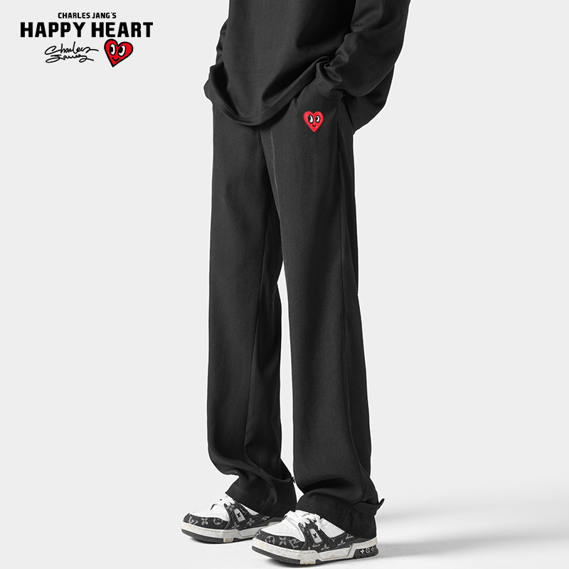 查尔斯桃心 美式垂感黑色休闲裤子男2026年春秋夏季宽松直筒长裤