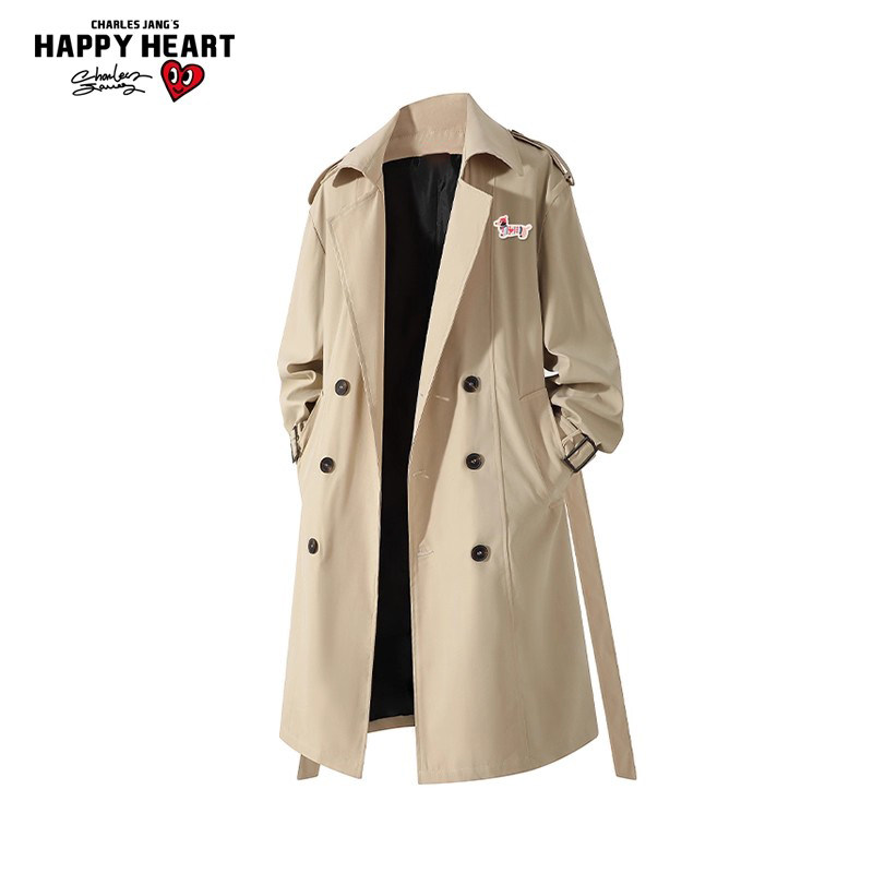 查尔斯桃心腊肠狗刺绣中长款风衣男女秋冬季宽松休闲夹克翻领外套,男装,夹克,淘宝优惠券,粉丝福利购,淘宝优惠卷