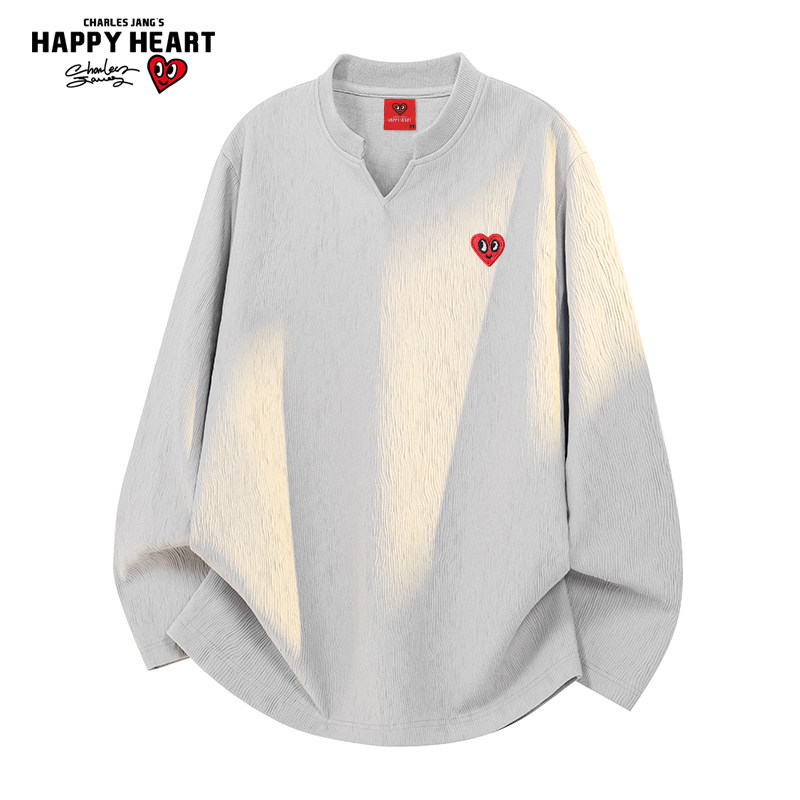 查尔斯桃心 美式小v领肌理感长袖t恤男百搭宽松休闲春上新上衣服,男装,T恤,淘宝优惠券,粉丝福利购,淘宝优惠卷