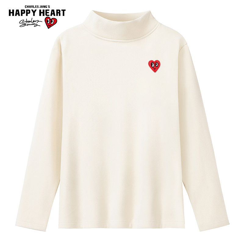 查尔斯桃心 德绒纯色半高领长袖T恤男2025秋冬季爱心休闲情侣内搭