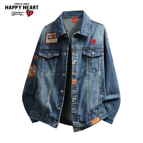 查尔斯桃心复古刺绣牛仔外套男