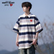 宽松POLO衫 查尔斯桃心 潮牌2026新款 t恤男撞色条纹拼接夏季 短袖