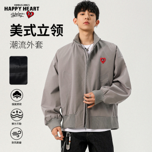 查尔斯桃心美式 夹克男女春秋飞行员棒球服廓形外套 立领痞帅短款
