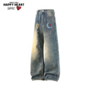 男女款 裤 美式 宽松复古运动休闲修身 保暖加绒新款 查尔斯桃心牛仔裤