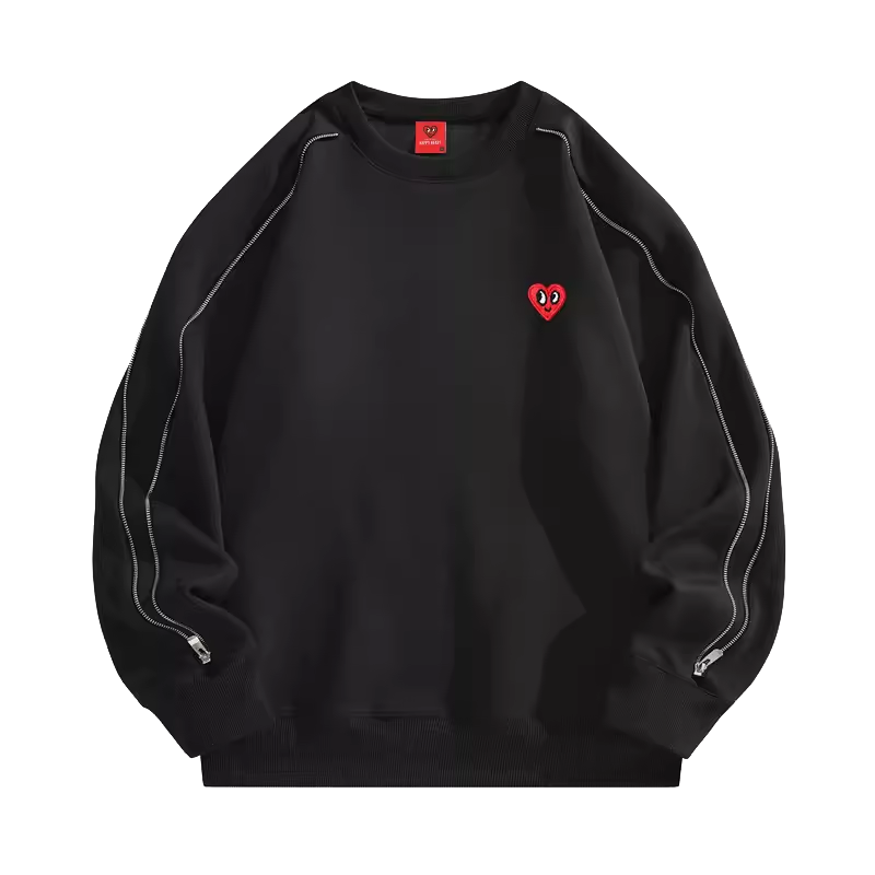 查尔斯桃心 春秋冬季宽松休闲高街设计感美式拉链圆领卫衣