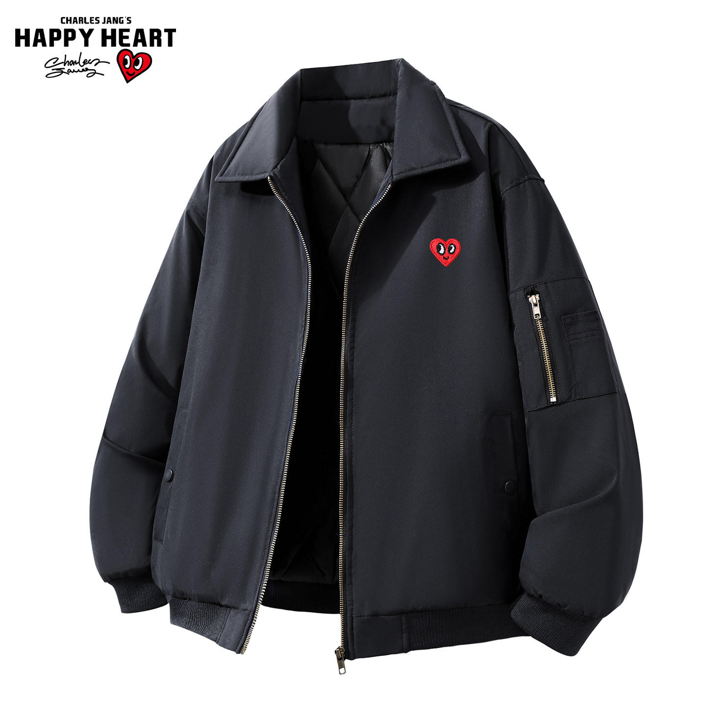 查尔斯桃心美式飞行员翻领棉服男女冬季短款加厚保暖夹棉夹克外套,男装,棉衣,淘宝优惠券,粉丝福利购,淘宝优惠卷