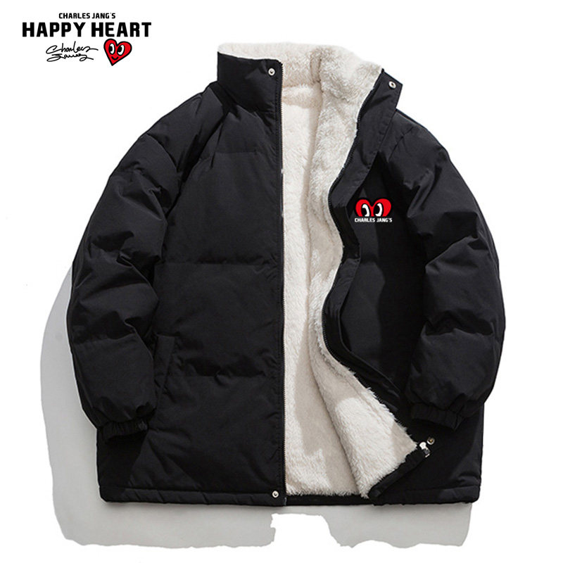 查尔斯桃心爱心logo羊羔绒立领棉衣男2025冬季休闲加绒加厚面包服,男装,棉衣,淘宝优惠券,粉丝福利购,淘宝优惠卷