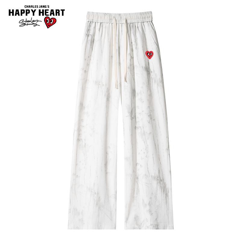 查尔斯桃心 扎染冰丝速干裤子男夏季薄款直筒阔腿垂感休闲长裤