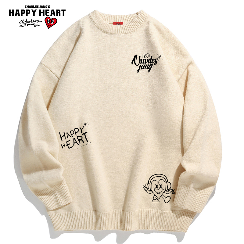 查尔斯桃心手绘爱心涂鸦圆领毛衣