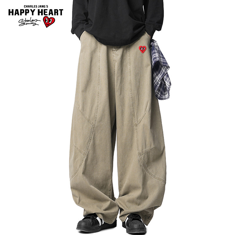 查尔斯桃心美式解构弯刀工装裤男女秋季纯棉宽松直筒阔腿休闲裤子,男装,休闲裤,淘宝优惠券,粉丝福利购,淘宝优惠卷