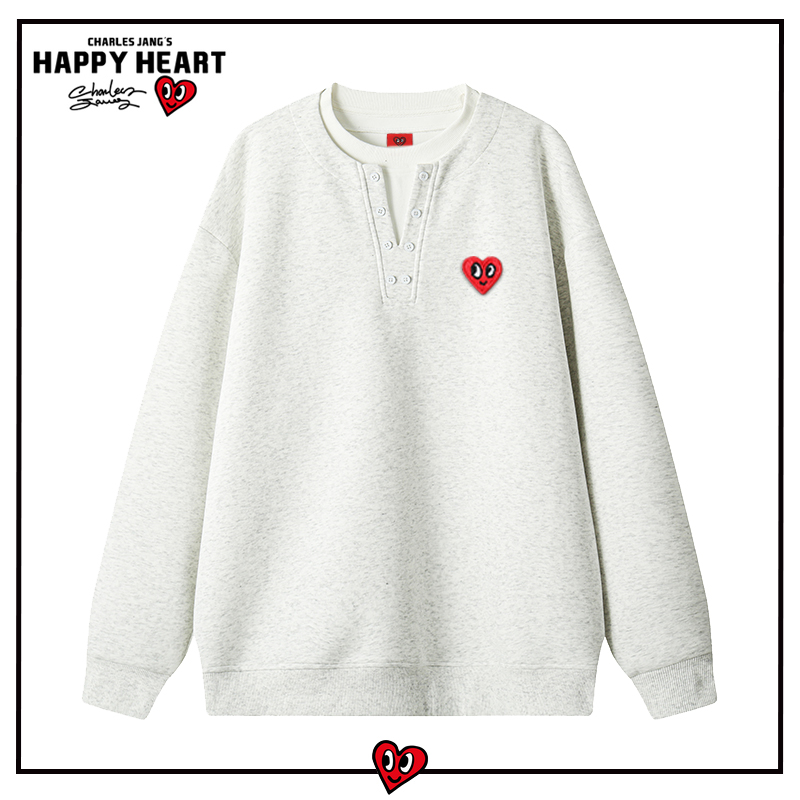 查尔斯桃心春秋季假两件卫衣男2025新款圆领百搭休闲情侣长袖上衣