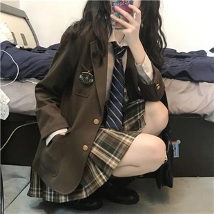 外套配襯衫 秋季 學(xué)院風(fēng)JK制服套裝 裙百搭茶系西裝 三件套 百褶裙單