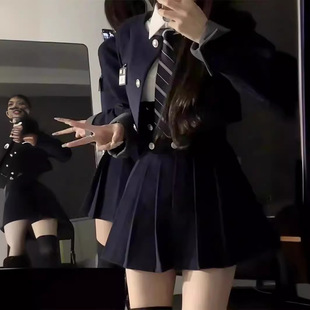 西裝 外套JK制服裙春夏高腰顯瘦百褶裙 女短款 韓系辣妹學(xué)院風(fēng)套裝