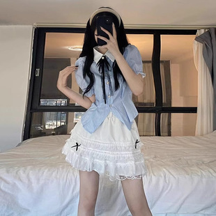 甜美奶乖泡泡袖 jk制服纯欲学院风显瘦蓬蓬裙女 短袖 上衣夏季