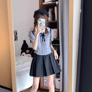 日系娃娃領甜美學院風套裝 女短款 jk制服2025夏季 新 小個子襯衫
