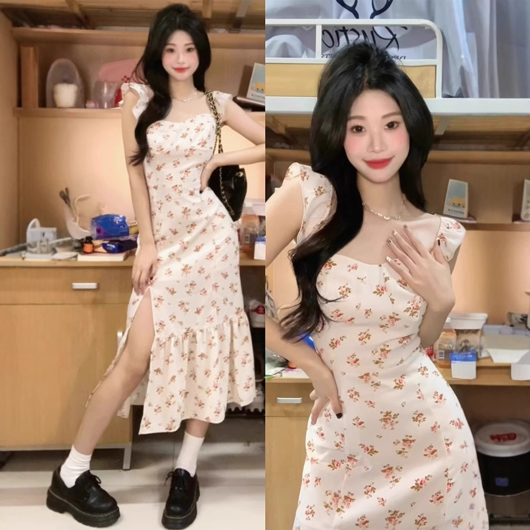法式初恋温柔纯欲风碎花吊带连衣裙女夏季收腰显瘦超仙中长款裙子