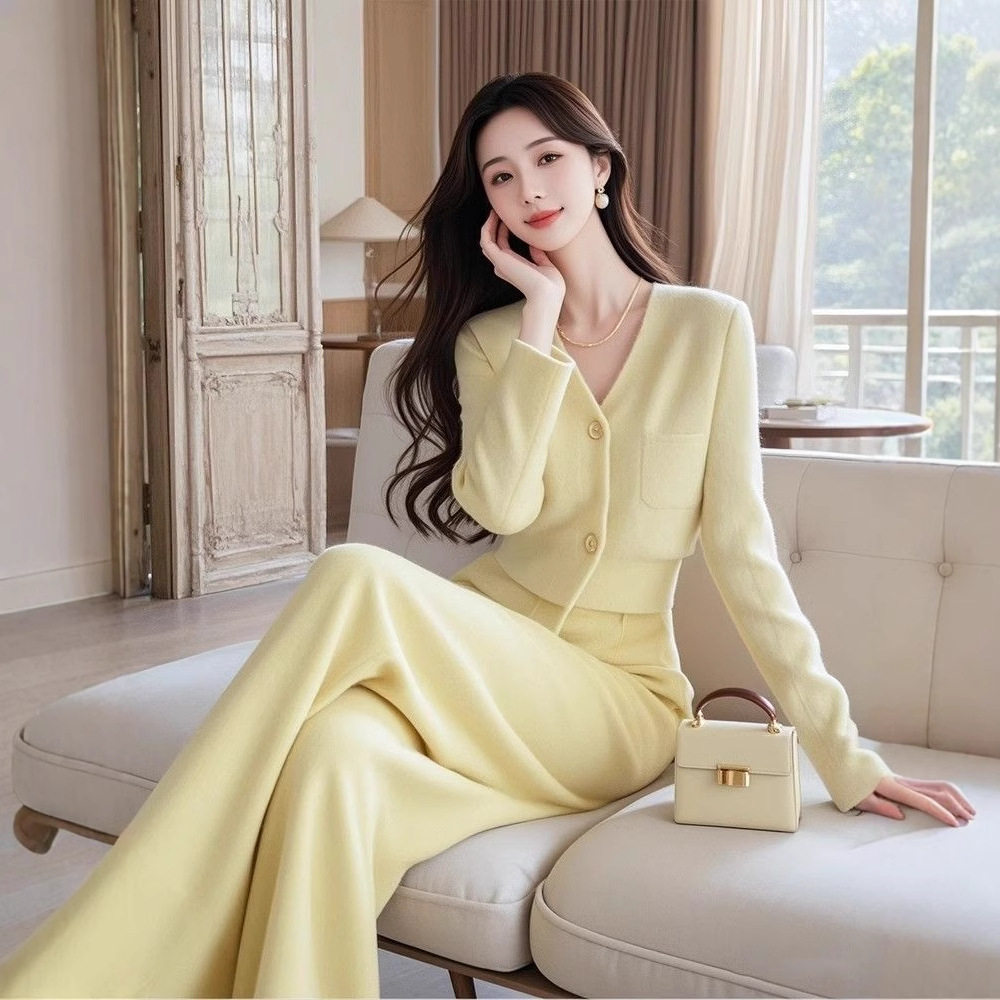 秋季穿搭一整套感时尚洋气时髦名媛气质小香风毛衣裤子套装女