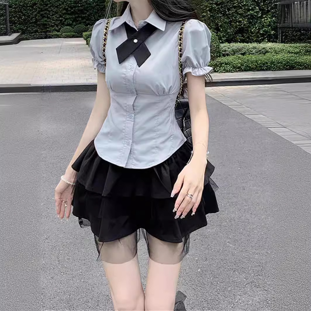 小个子套装学院风短裙半身裙夏季裙子日系JK制服短款衬衫女