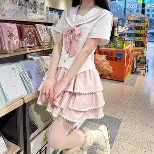 新款 海軍蝴蝶結學院襯衫 短袖 上衣百褶半身短裙 jk制服甜美夏季