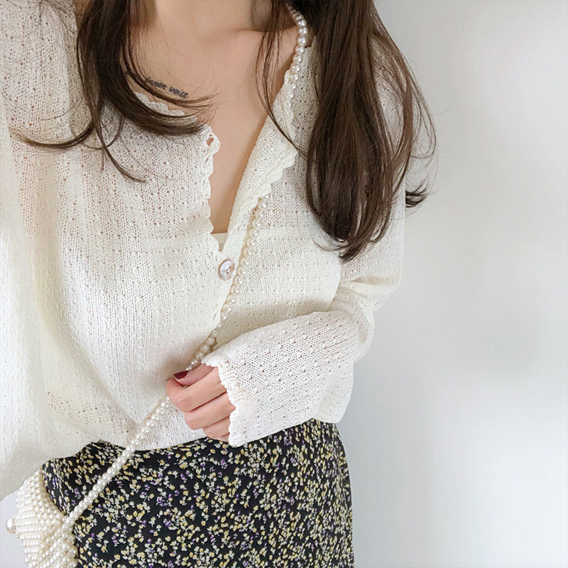 冰丝薄款防晒衣女短款长袖空调衫镂空针织小开衫外套裙子外搭夏季