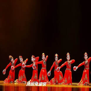 新款儿童石榴红了舞蹈新疆舞演出服民族舞新娃哈哈铃鼓道具手鼓舞