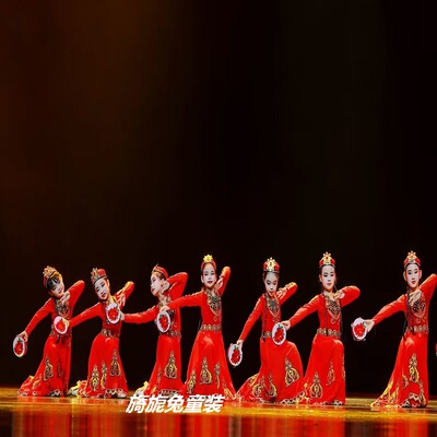 新款儿童石榴红了舞蹈新疆舞演出服民族舞新娃哈哈铃鼓道具手鼓舞