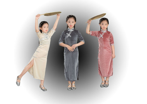 春晚同款演出服儿童旗袍旖旎兔