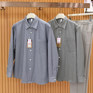 含亚麻 休闲百搭松弛感透气衬衫 日单尾货 春季 男 细条纹设计
