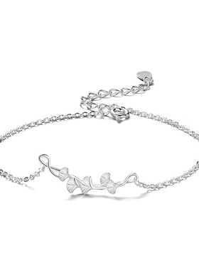 S999纯银银杏叶手链小众设计手饰清新森系闺蜜夏手链夏日潮送女友