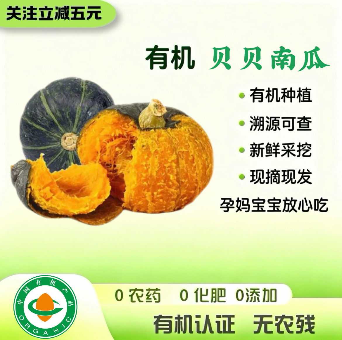 有机认证 有机贝贝南瓜粉糯香甜板栗南瓜 健康无农残孕妈宝宝辅食