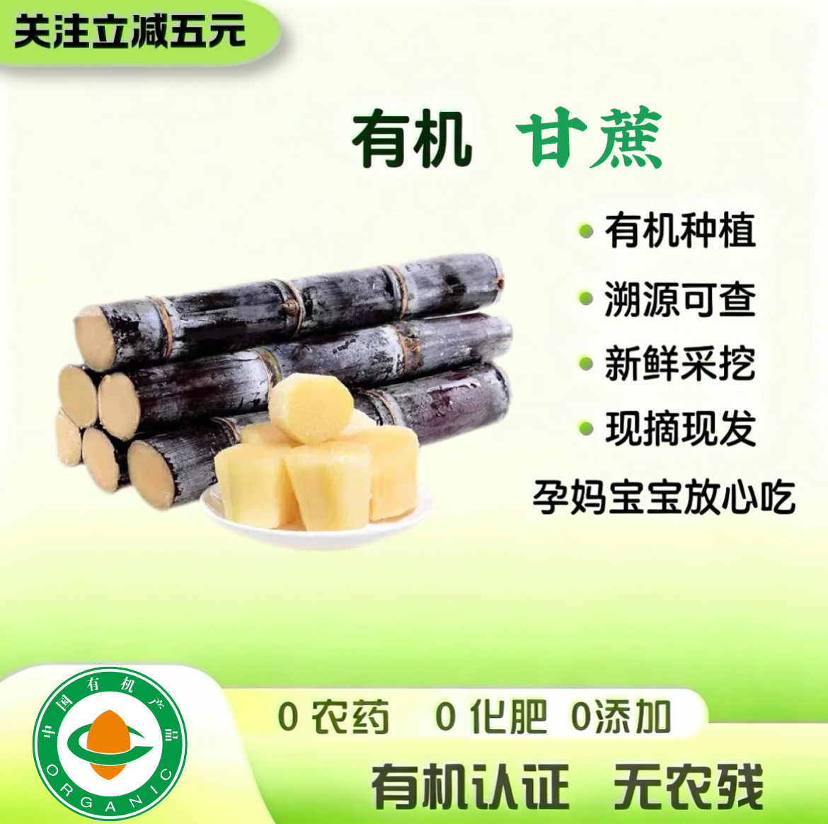 有机认证 有机甘蔗 现拔现发 新鲜当季水果皮薄脆甜多汁自然生长