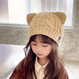秋冬季儿童帽子女童毛线帽宝宝针织帽男童护耳女孩可爱潮春秋薄款