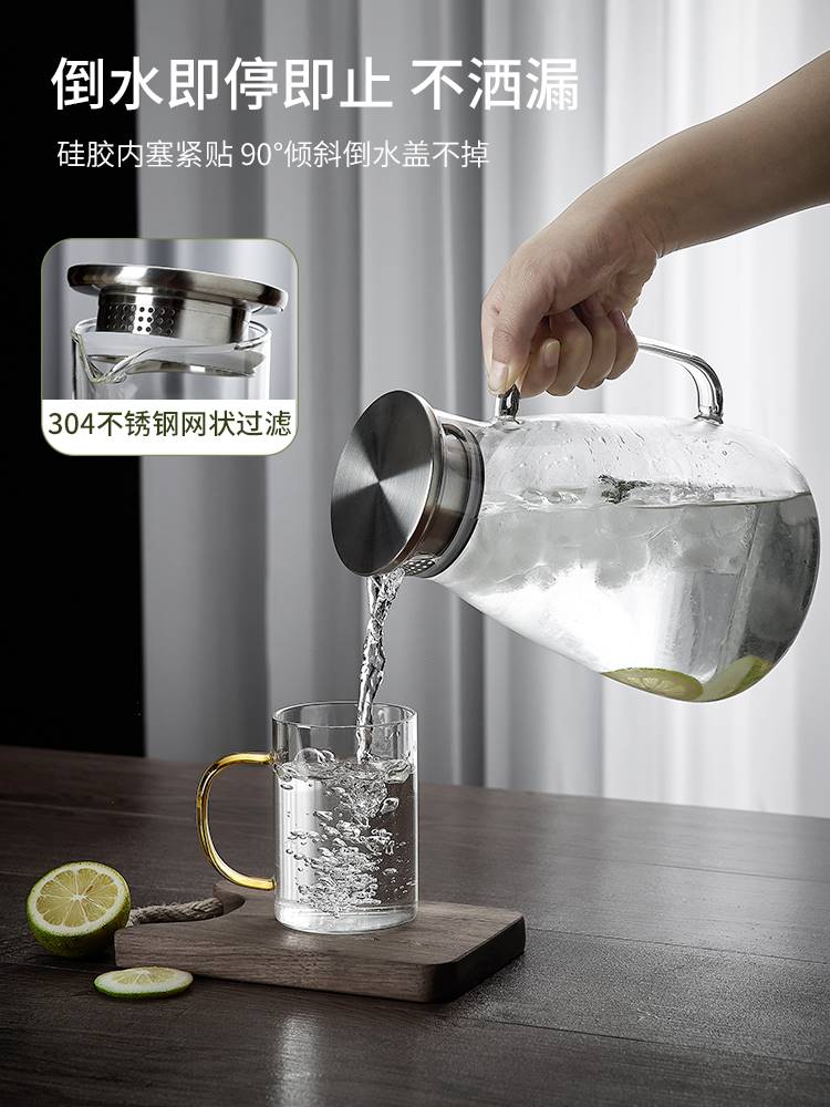 象印冷水壶玻璃耐高温家用大23354容量凉水装杯泡耐茶壶套热摔防