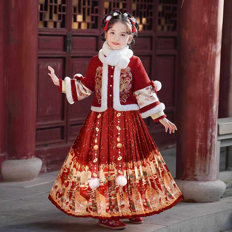 拜年服女童马面裙2025新款秋冬过年衣服冬季新年喜庆冬款儿童汉服