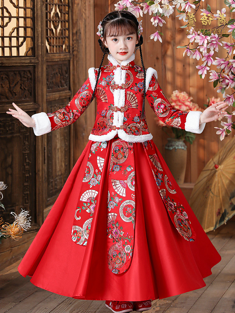 汉服女童拜年服棉袄儿童冬装中国风童装加厚唐装女孩过年新年衣服