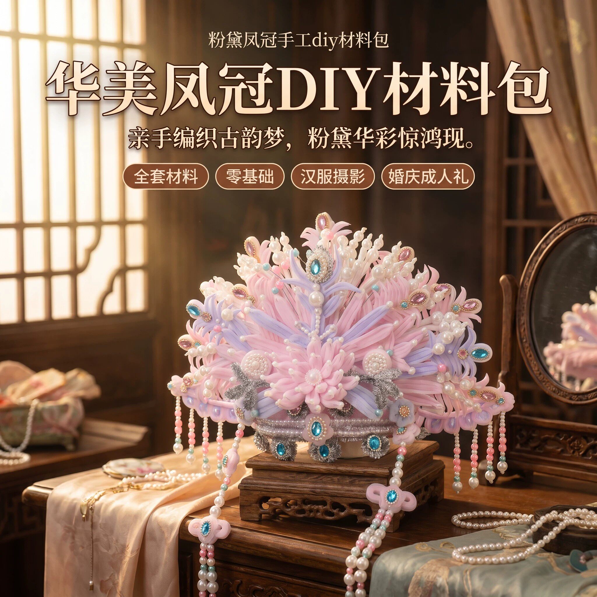 扭扭棒凤冠材料包手工diy成品可戴全套胶枪中国非遗凤冠头饰手作