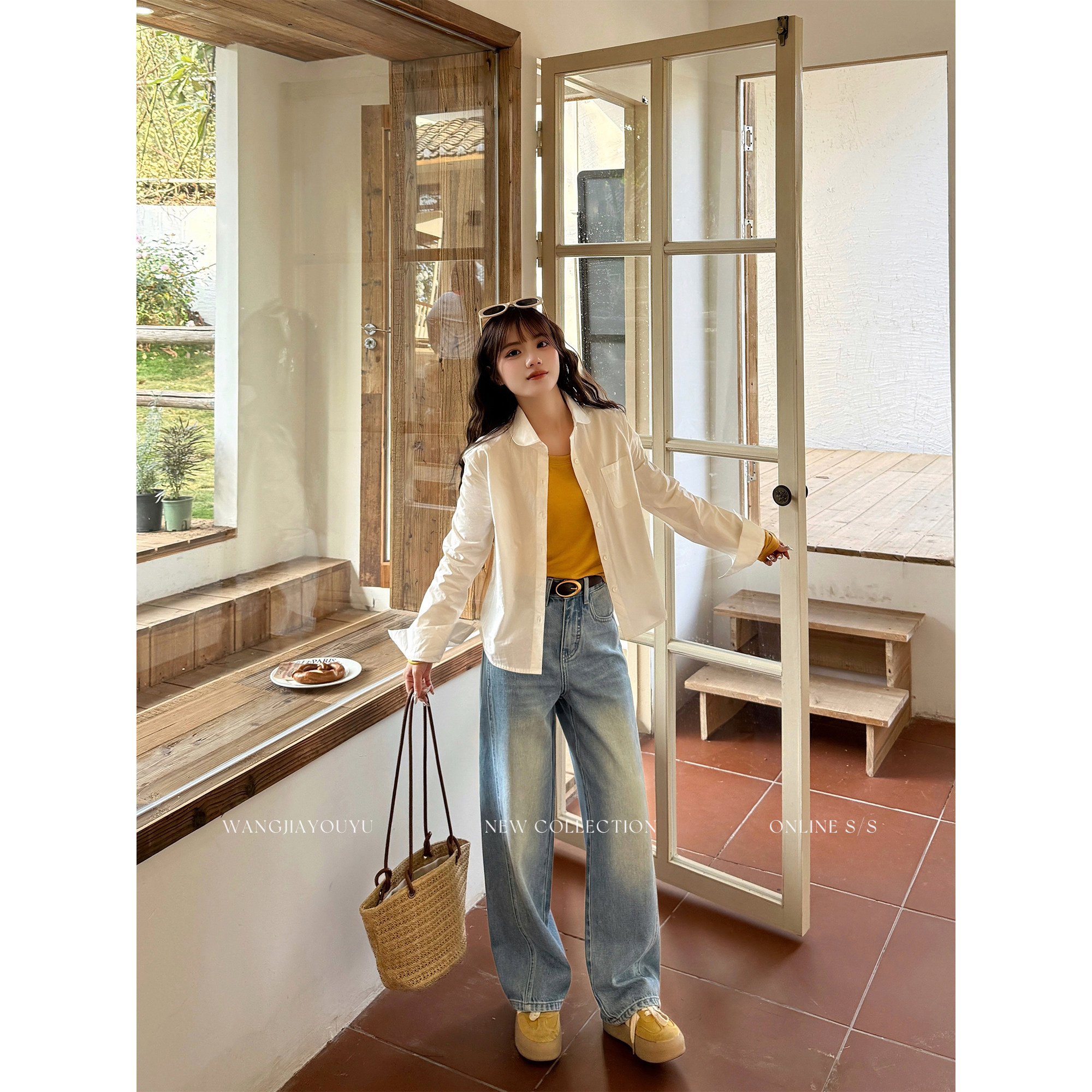 王家有鱼【小个子定制】弯刀阔腿裤2026春季新款牛仔裤女时尚裤子