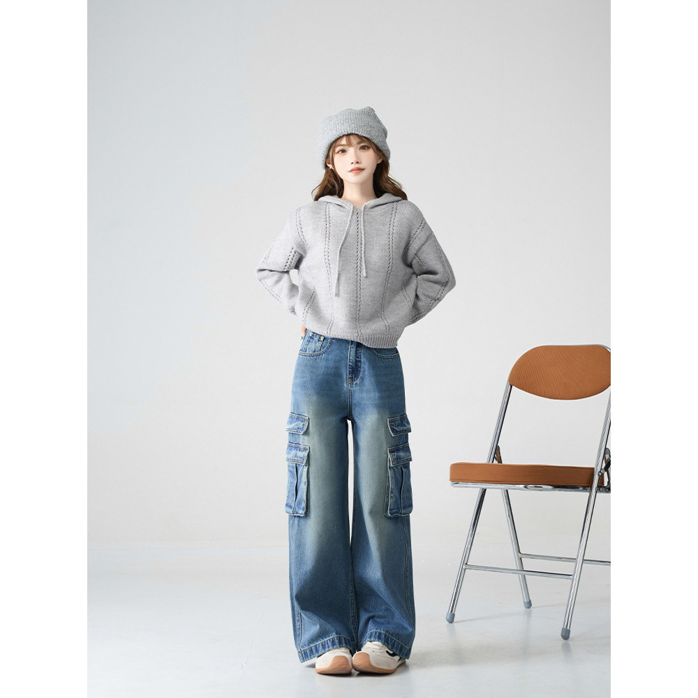 王家有鱼小个子怀旧色工装阔腿裤女2025年秋季新款休闲百搭牛仔裤,女装/女士精品,牛仔裤,淘宝优惠券,粉丝福利购,淘宝优惠卷