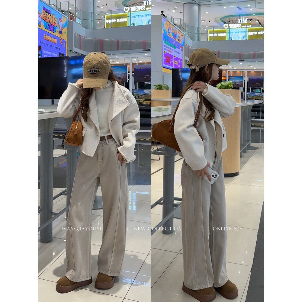 王家有鱼【小个子定制】新款浅色牛仔裤直筒爆款阔腿裤女爆款裤子