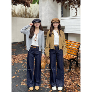 王家有鱼【大姚小姚】小个子新款丹宁色阔腿牛仔裤女2025爆款裤子