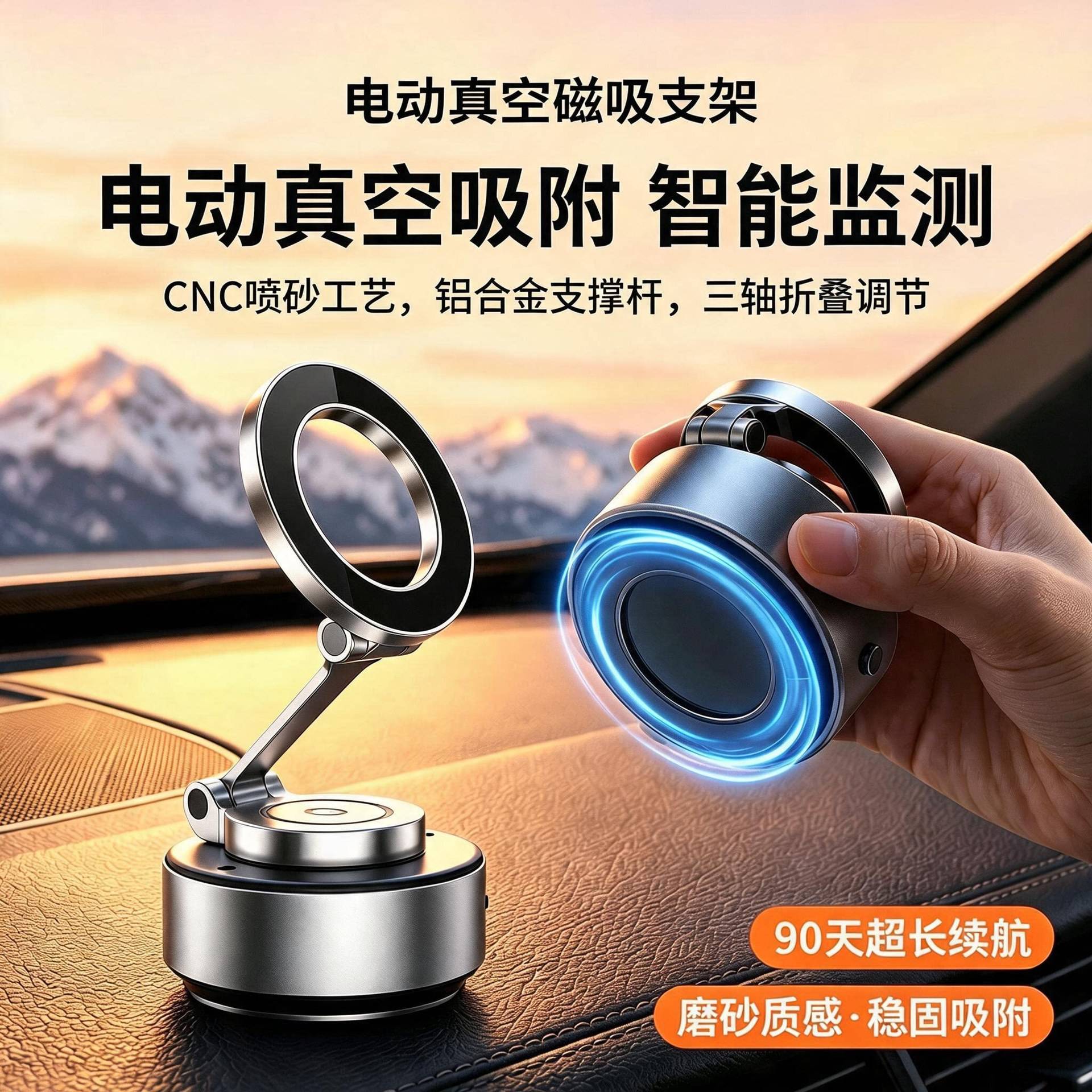 2025真空三折叠车载磁吸车架 360旋转伸缩多功能导航汽车手机支架图片