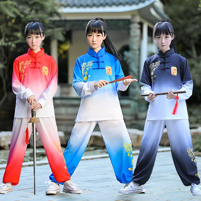 儿童武术表演服练功服男女童功夫演出服中小学生长短袖太极训练服
