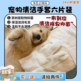KOJIMA宠物无香免洗手套湿巾猫狗幼犬到家免洗澡神器6片 旺财